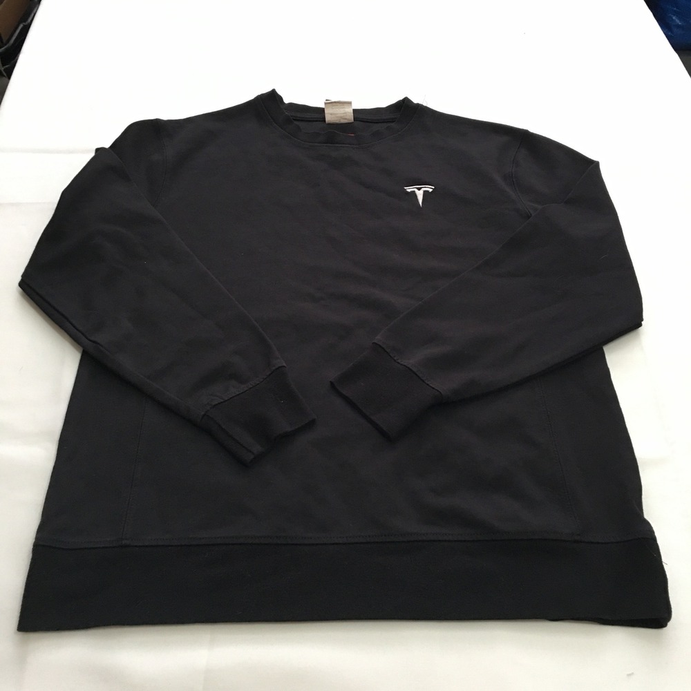 Tesla Sweatshirt Mens Medium Black Crewneck Logo Pullover Elon Musk
